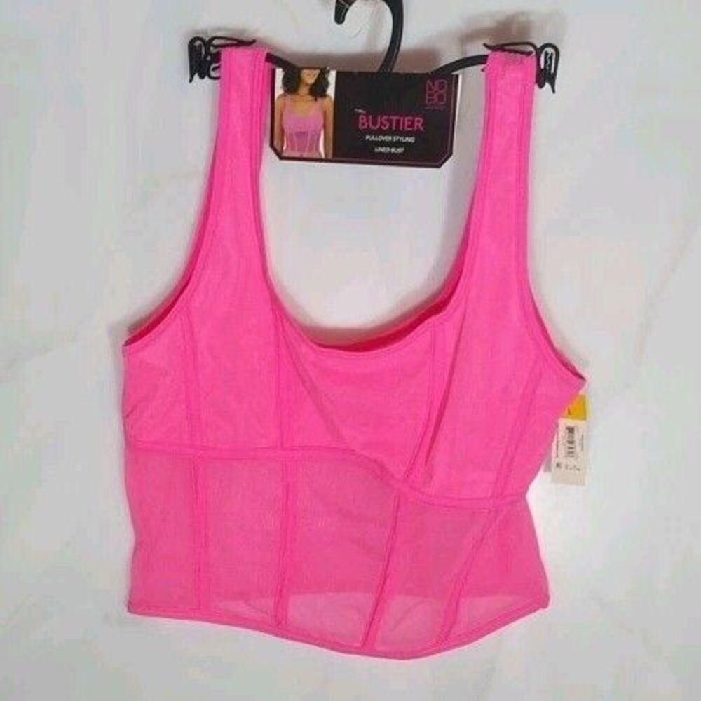 No Boundaries Pink Mesh Bustier Crop Top Juniors L Lined Pullover NWT